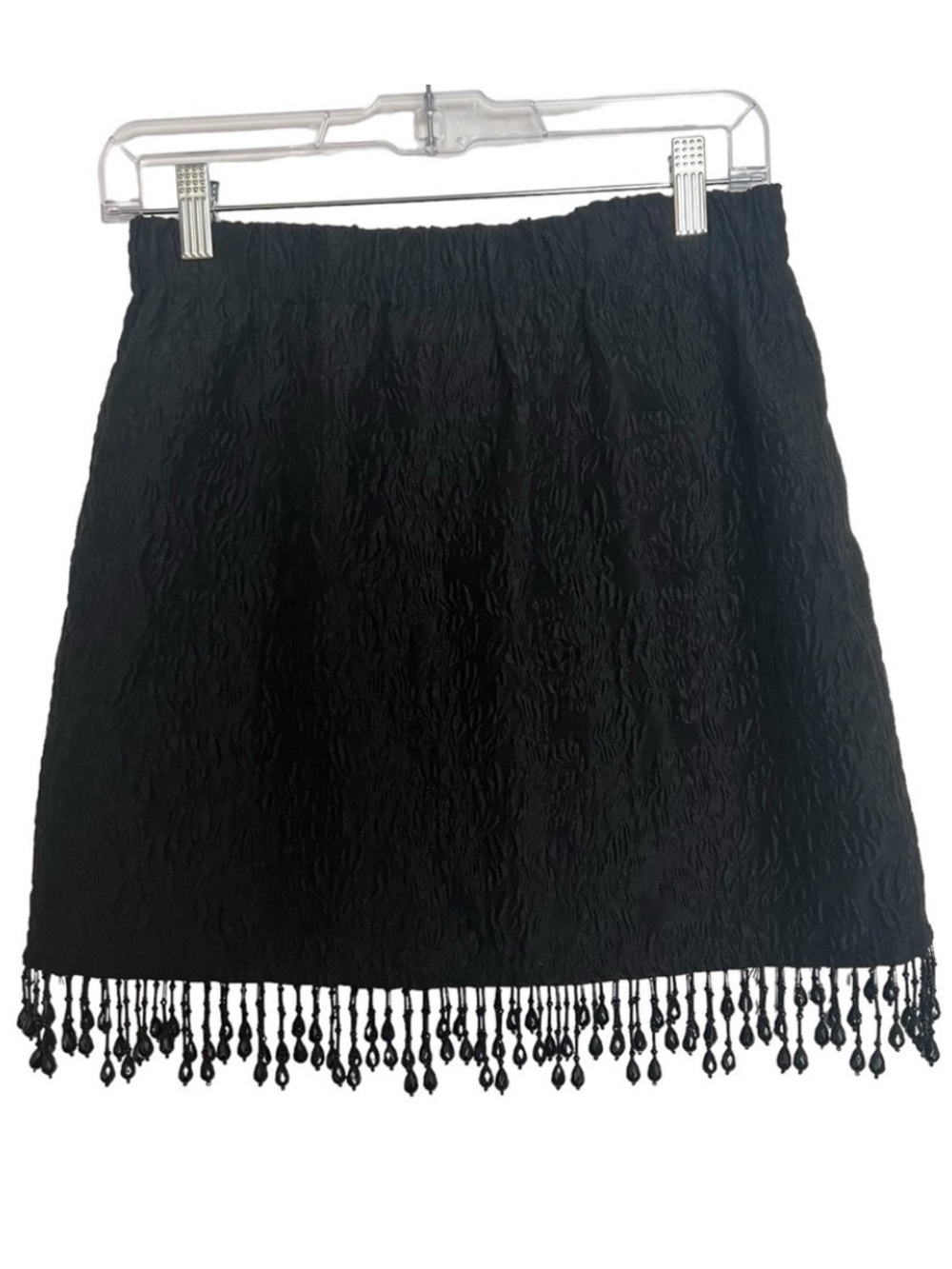 Ganni Black Beaded Fringe Organza Jacquard Mini Skirt NWT Size EU 36